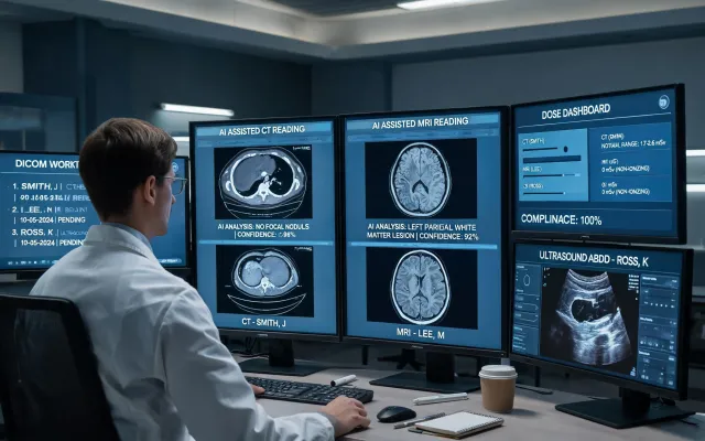 Radiology workstation with AI assisted image review